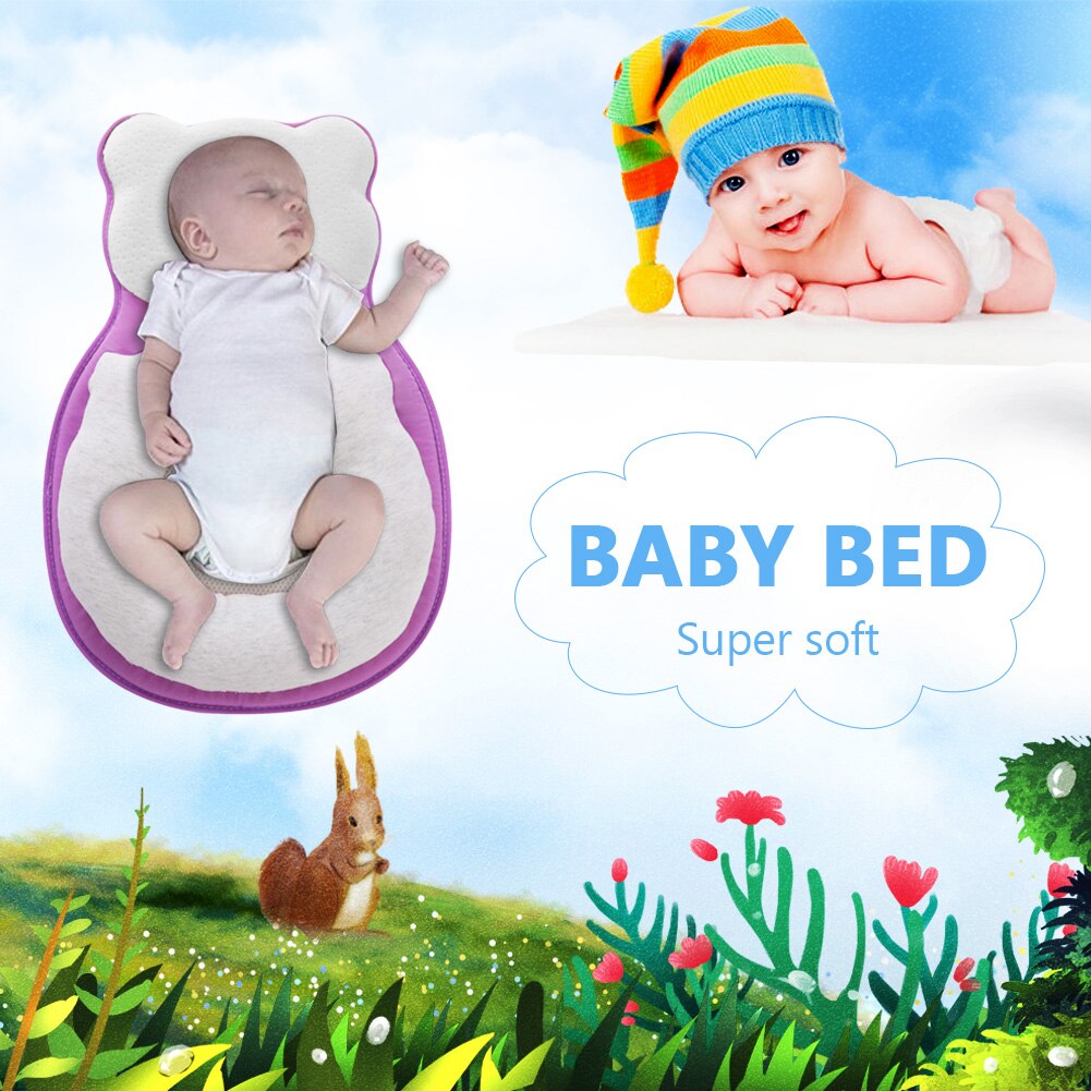 Tegneserie baby hoved forme pude bærbare baby krybber anti roll hukommelse skum sovepude husstand spædbørn søvn pleje rekvisitter