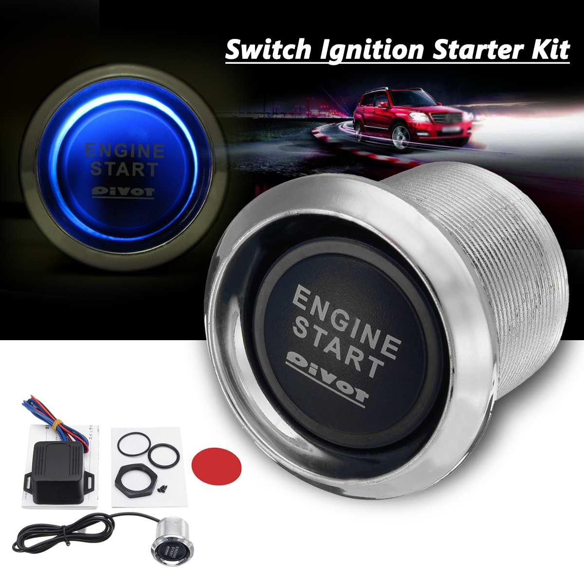 Car Engine Push One Start Stop Switch Ignition Starter Kit Keyless Entry Starter Blue LED ON-OFF Motor Styling Accessories