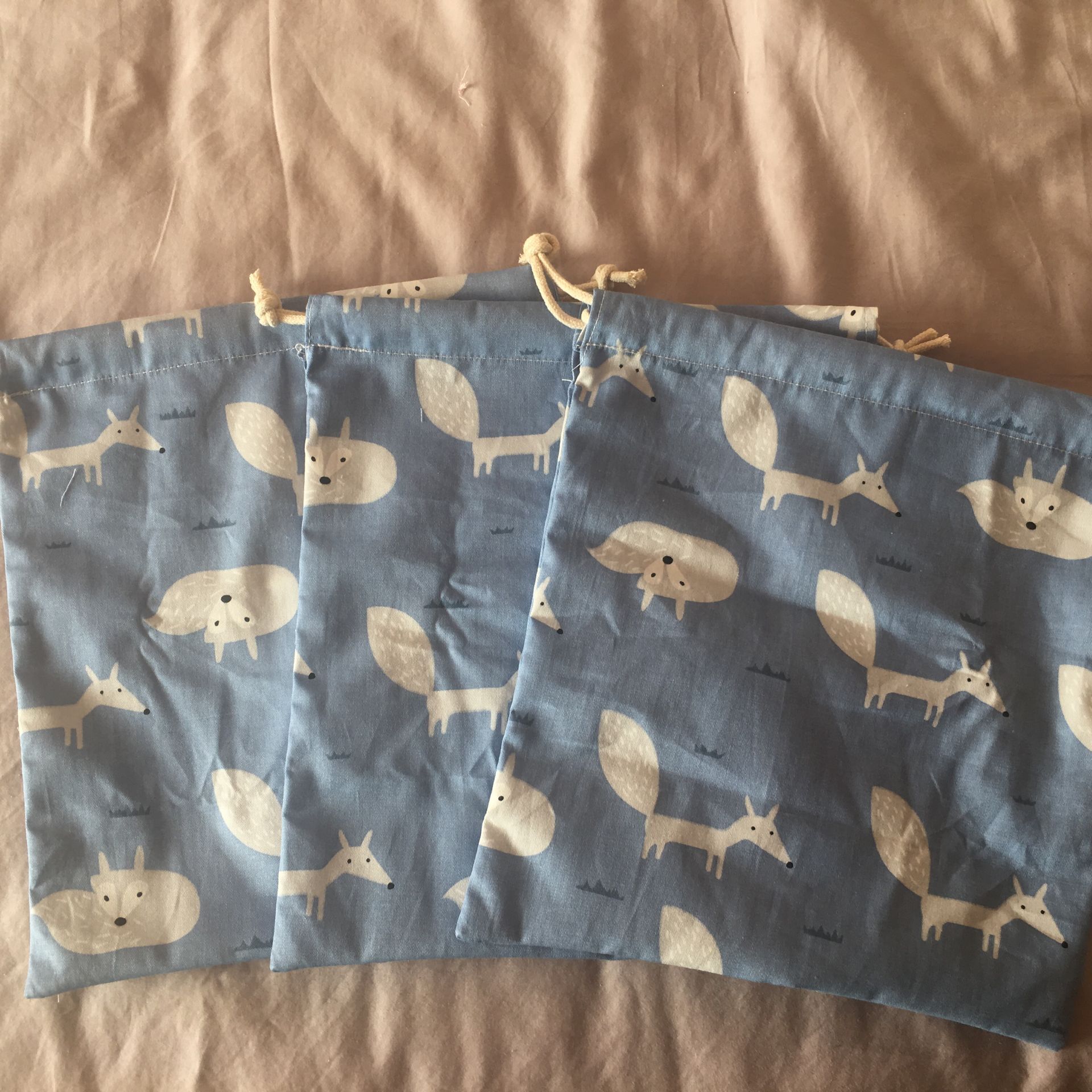 Pochette à cordon en coton maison organisée sac de fête Animal renard bleu 20312c