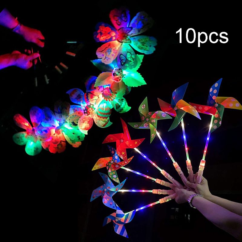 10 Pcs Glowing Plastic Windmill Pinwheel Wind Spinner Garden Lawn Party Decor