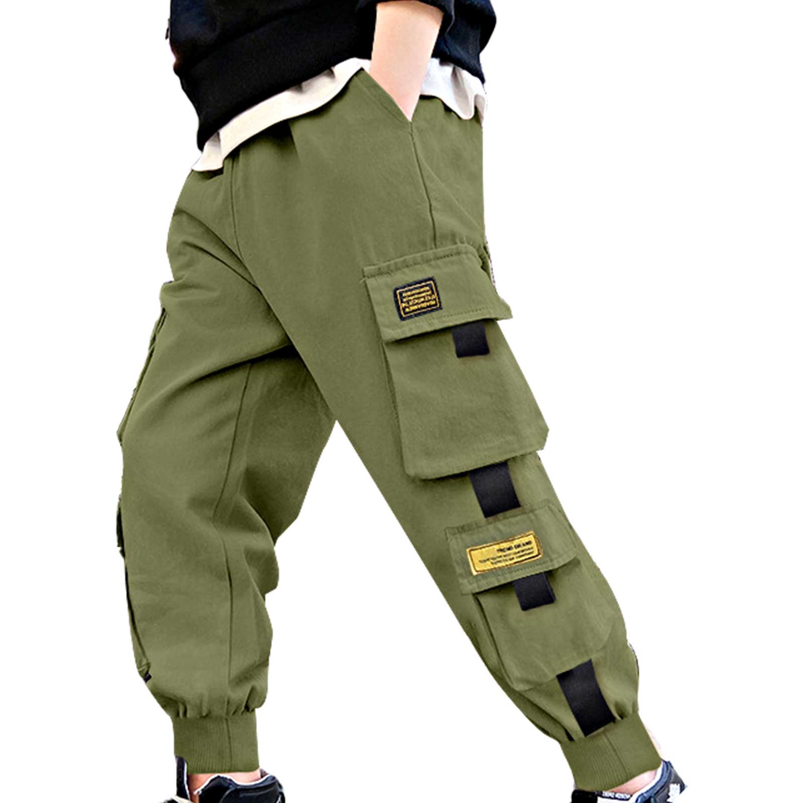 Pantalones Cargo de para niños, ropa de calle negra de chándal, Hip-Hop, con múltiples bolsillos, informal, 6, 8, 10, 12 años
