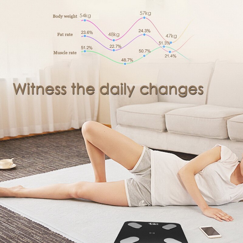 Usb Charge Bluetooth Scales Bathroom Scale Smart Backlit Display Body Weight Body Fat Water Muscle BMI