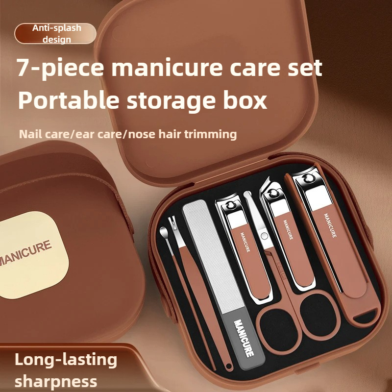 Conjunto completo de 7 peças de kit de manicure, cortador de unhas com cortador de cutícula, empurrador e aparador portátil, presente para mulheres e homens