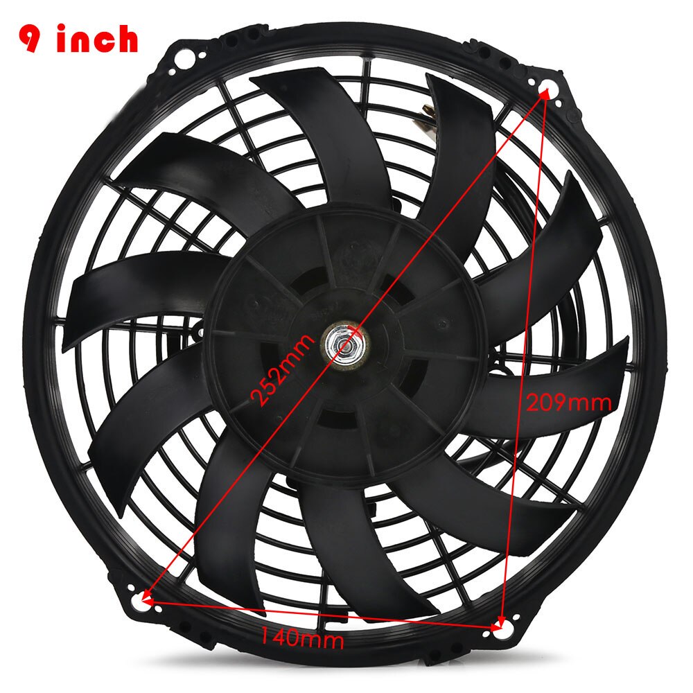 12v fläkt universell slank dragskjut racing kylarfläkt 10 s- blad elektriska motorns kylfläkt 80w 9 "10" 12 "tum: 9 tum