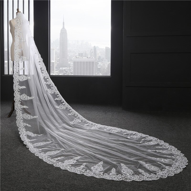 Voile de mariage 3.5 mètres de longueur 1.8 M largeur Image réelle cristaux strass dentelle BlingBling cathédrale voiles de mariée avec peigne