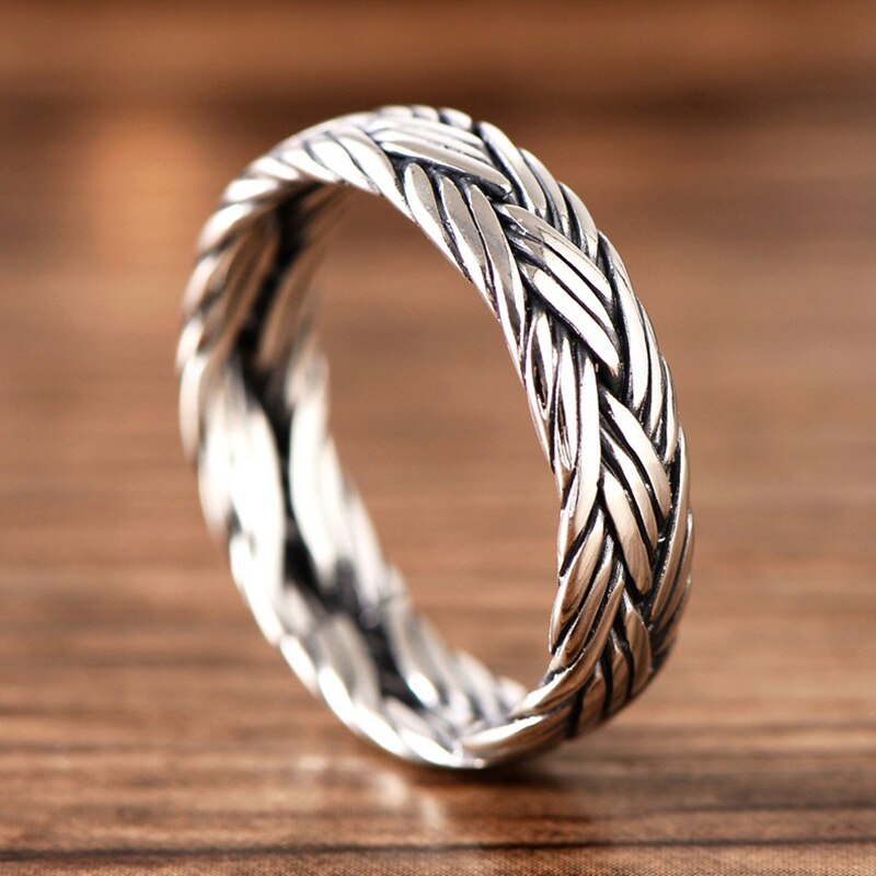 Vintage 925 Sterling Silver Braided Ring For Men And Women Thai Silver Processd Jewellery for Lovers Bague Femme