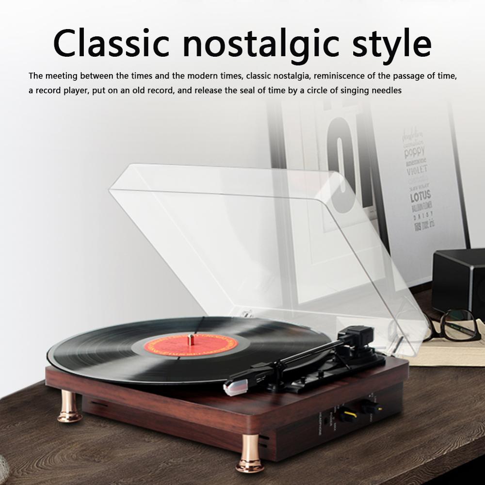 US/EU Plug Wooden Box Retro 3-Speed Bluetooth Record Player Stereo Turntable w/ Built-in Speaker Lossless music Player
