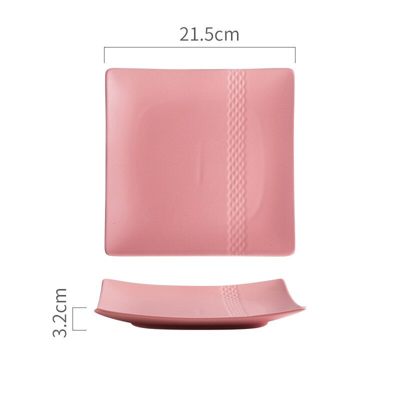8 tommer japansk firkantet flad keramisk plade solid diamantstrimmel porcelæn middagstallerken bøf sushi frugtbakke pasta snack skål: Lyserød
