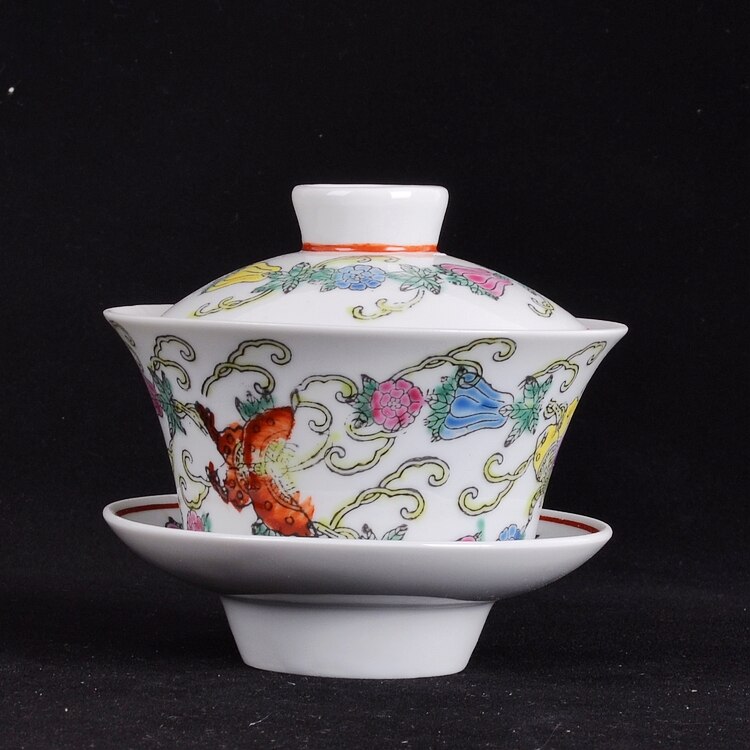 Jingdezhen Factory Made Porcelain Hand-painted White Melon Butterfly Cover Bowl Tea Bowl