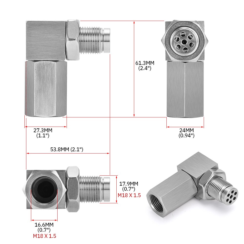 VR - Universal Oxygen Sensor Extender 90 Degree 02 Bung Extension Catalytic Converter O2 Oxygen Sensor Spacer M18X1.5 VR-OSE02