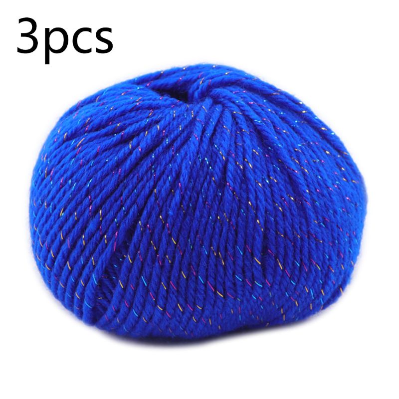 3 Roll 2 Strand Medium Thick Acrylic Fiber Hand Knitting Yarn Colorful Shiny Metallic Crochet Wool Thread for DIY Scarf: D