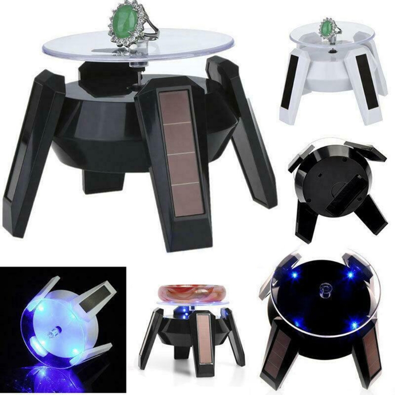 Solarbetriebener, um 360 grad drehbarer schmuckpräsentationsständer mit led-beleuchtung