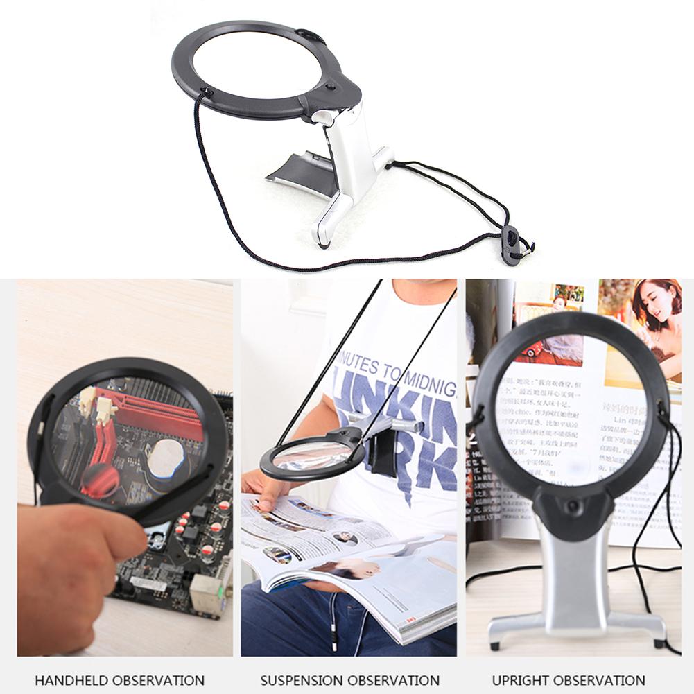 2 LED Hands Free Loupe Lighted Magnifying Glass Neck Hanging/Desktop Style Tool for Seniors Sewing Cross Stitch Embroidery