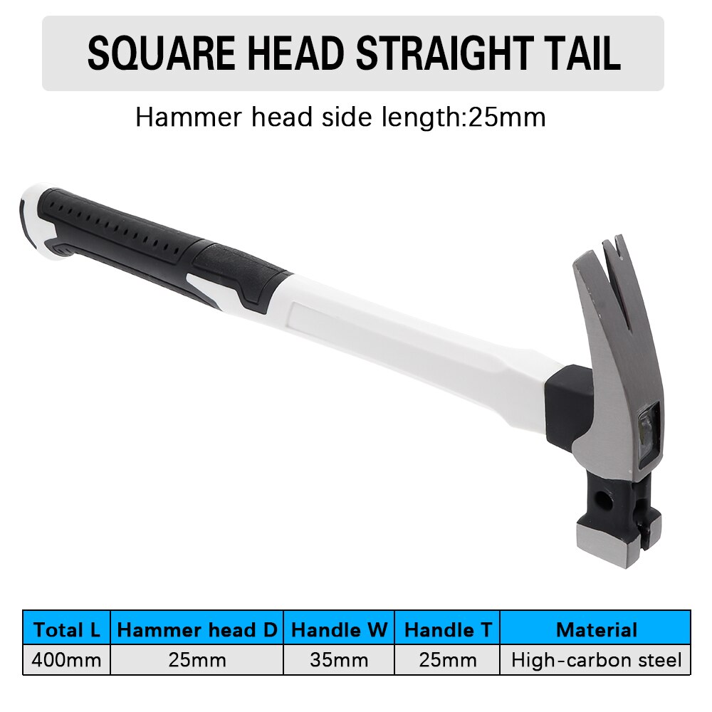 400mm Claw Hammer Carbon Steel Woodworking Joinery Home Carpentry Hand Hammer Non-slip Multi-function Hammer: 25mm-Square