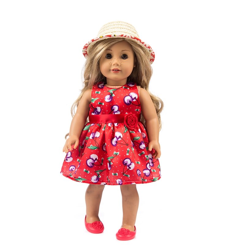 Chapeau de paille chaude + robe adaptée pour vêtements de poupée fille américaine poupée de 18 pouces, de fille de noël (seulement vendre des vêtements)