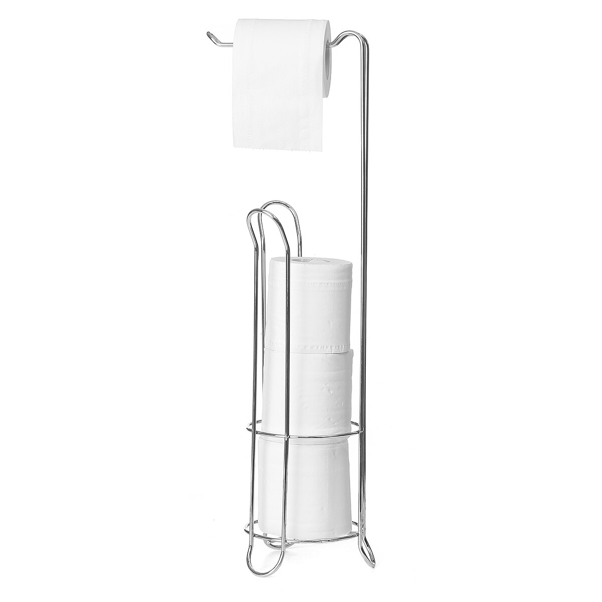 Toilet-Paper-Holder-Stand-Reserve-Storage-Dispenser-Free-Standing-Holder-Bathroom-Roll-Tissue-Chrome Paper Roll Stand Storage: 1