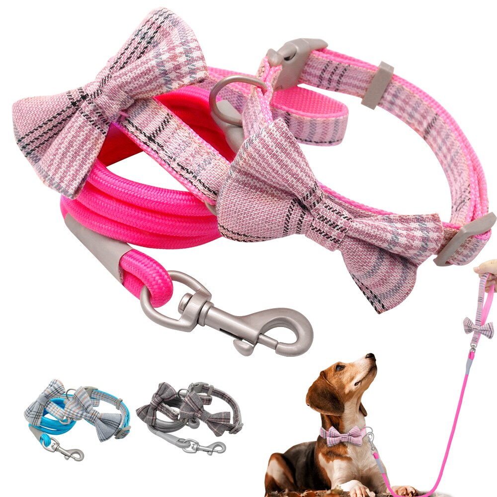 Halsband En riem Set Leuke Bowtie Honden Halsbanden Met Pet Wandelen Leash voor Small Medium Honden Verjaardag Bruiloft accessoire