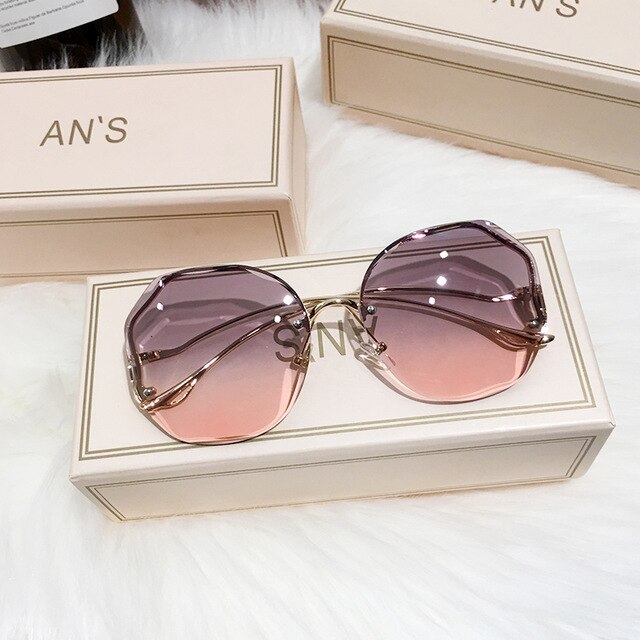 GISAEV-gafas de sol con degradado de té para mujer, anteojos de sol femeninos con corte de agua en el océano, patillas curvadas de Metal, UV400,: gray pink