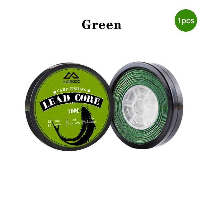 Mosodo 10M Carp Fishing Leader Line Leadcore Camo Green Lead Core 25LB 35LB 45LB Hair Rigs 12 Strand Braided Wires 10 Meters: Green / 35LB