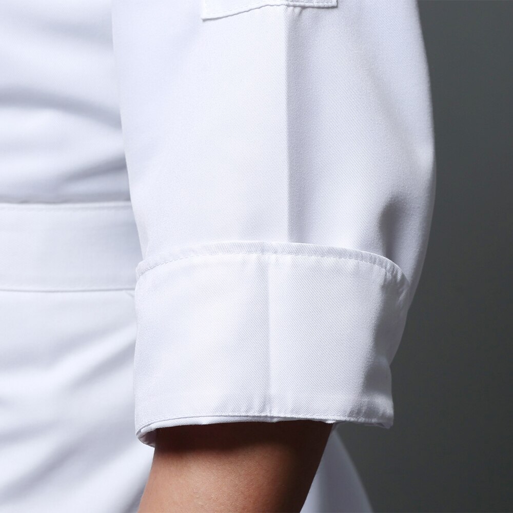 Hoog ademende unisex casual koksjas met verborgen gesp, keuken, catering, restaurant, service, werkuniform