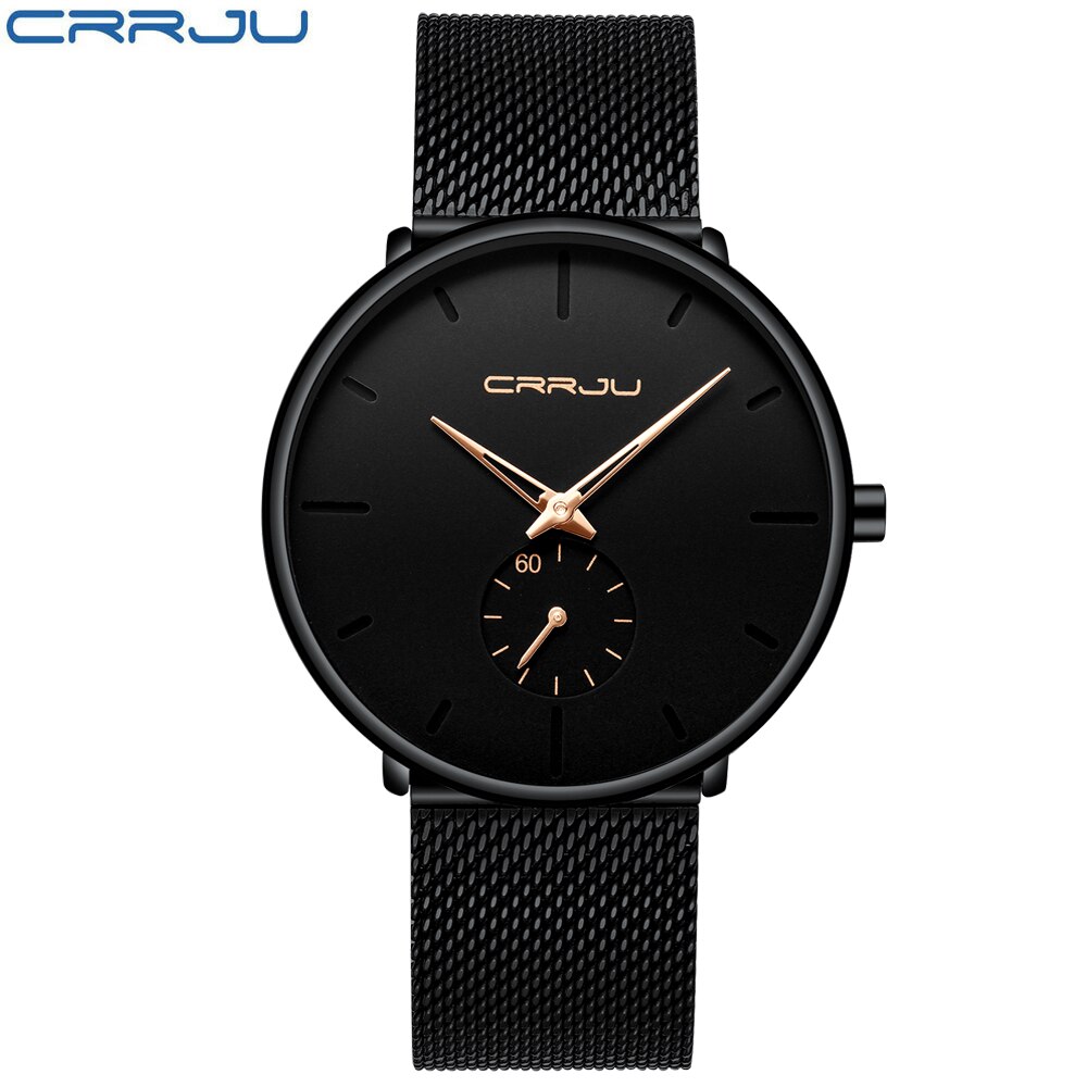 Crrju ur herre vandtæt slim mesh rem minimalistiske armbåndsure til mænd quartz sportsur ur relogio masculino: 2150- rg