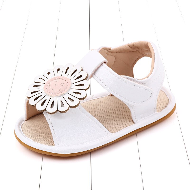 Chaussures de princesse en cuir PU pour bébé fille de 0 à 18 mois, avec fleurs, semelle souple, premiers pas, printemps et été: White / 13-18 mois