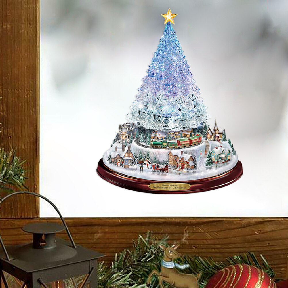 Christmas Tree Glass Showcase Rotating Sculpture Train Decorations Paste Window Paste Stickers Christmas Decorations for Home