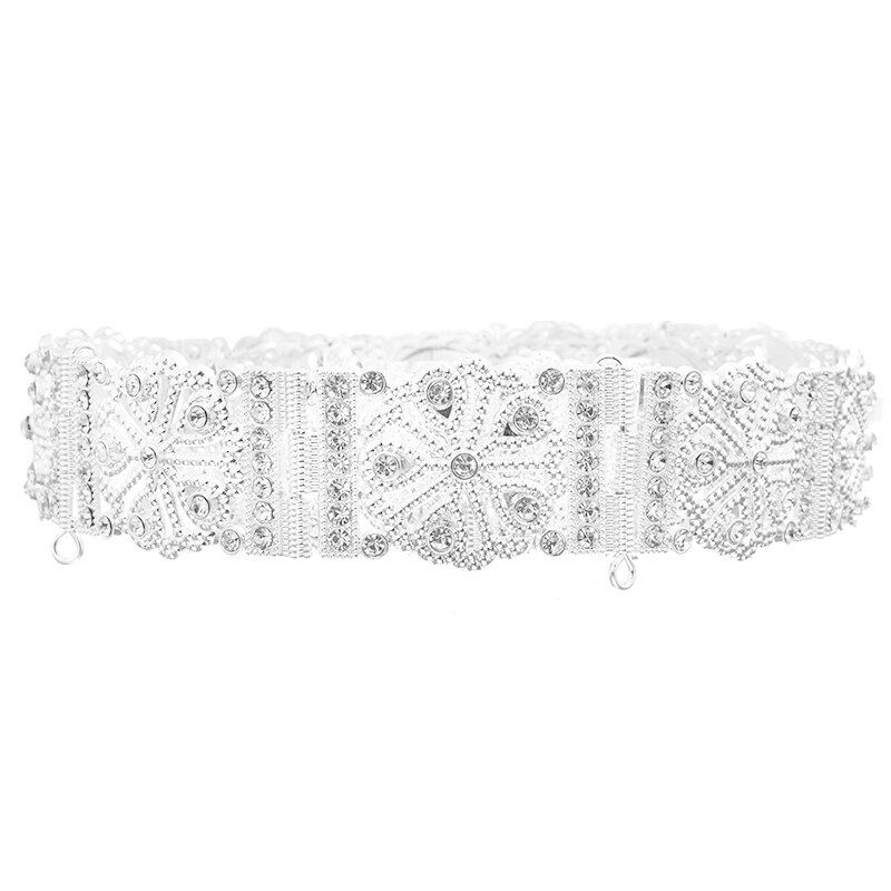 Morocco Caftan Belt Women Gold waist chain Hollow Out Arabesque Ethnic Wedding Body Jewelry Bridal: silver