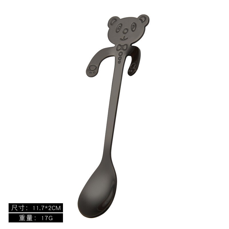 Fargerik rustfritt stål panda skje, liten espresso skje, morsom skje oppheng, teselskap stiring scoop, katt te skje: Svart