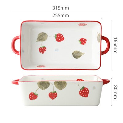 Ceramic Baking Dish Roasting Lasagna Pan Rectangular Dish Bakeware Pan with Handle Oven Kitchen Baking Tool Dinner Plates: 2000ML