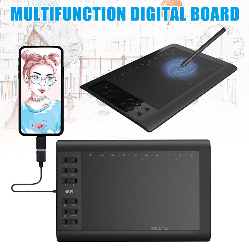 Grafisk tegning tablet 10 x 6 tommer  g10 digital tablet tegning med 22 smarte knapper understøtter mobiltelefon computer fku 66: Default Title