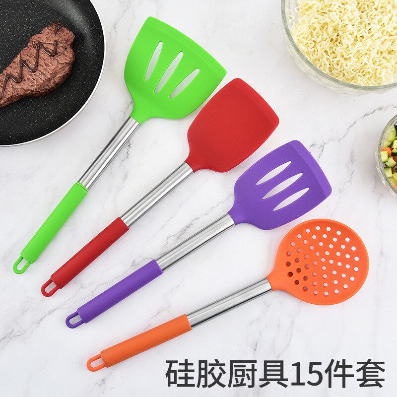 Fabrikanten Directe Verkoop Huishouden Kleur Siliconen Keukengerei Set Steak Spatel Non-stick Pot Schop 15 Stuks Pot Colan