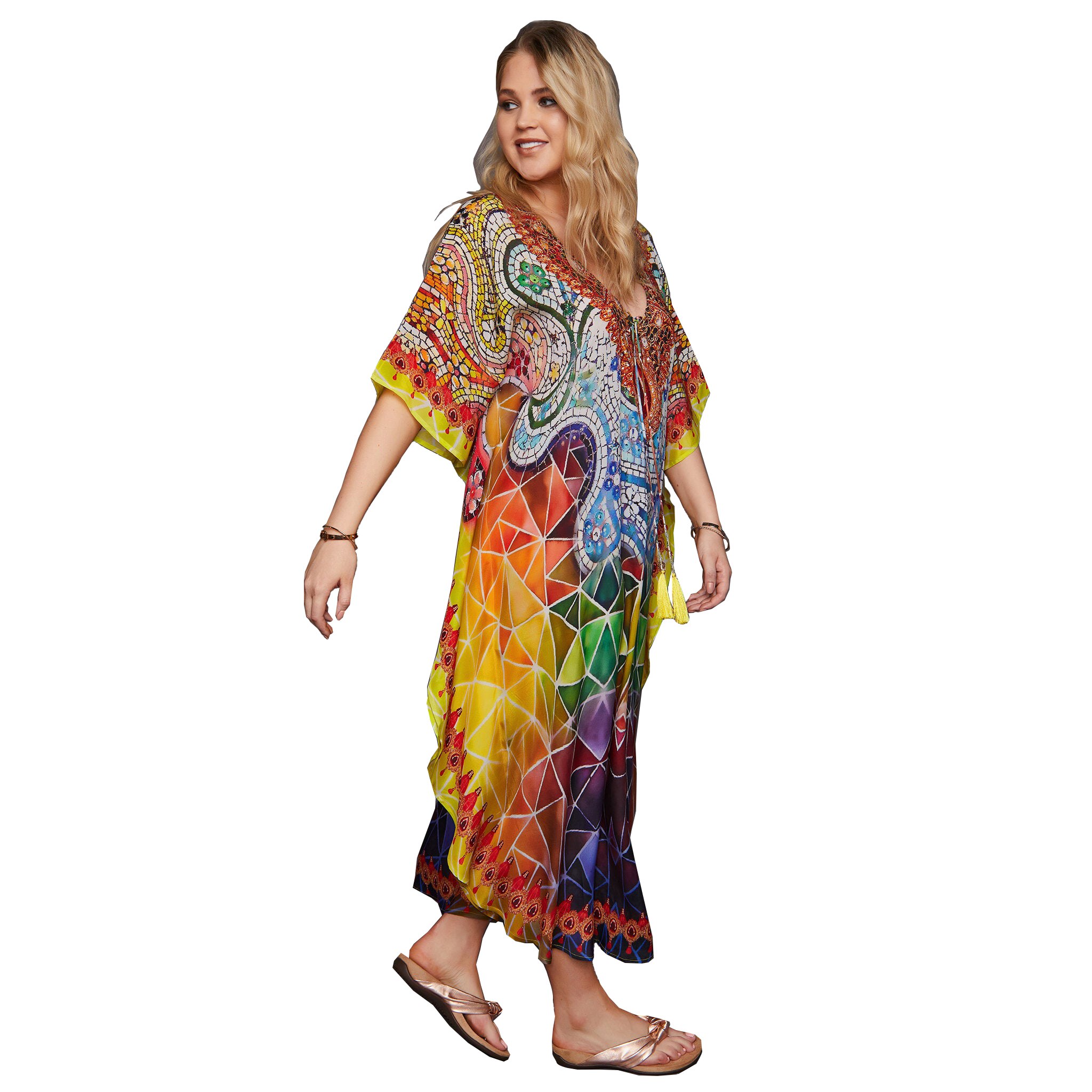 Marokkaanse Kaftan Bohemian Gedrukt Zomer Jurk Lange Katoenen Tuniek Vrouwen Plus Size Beach Wear Badpak Cover Up Robe de Plage