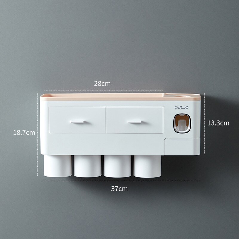 Magnetic Toothbrush Holder Adsorption Inverted Toothpaste Dispenser Wall Mount Makeup Storage Rack for Bathroom Accessories Set: Pink 4 Cups