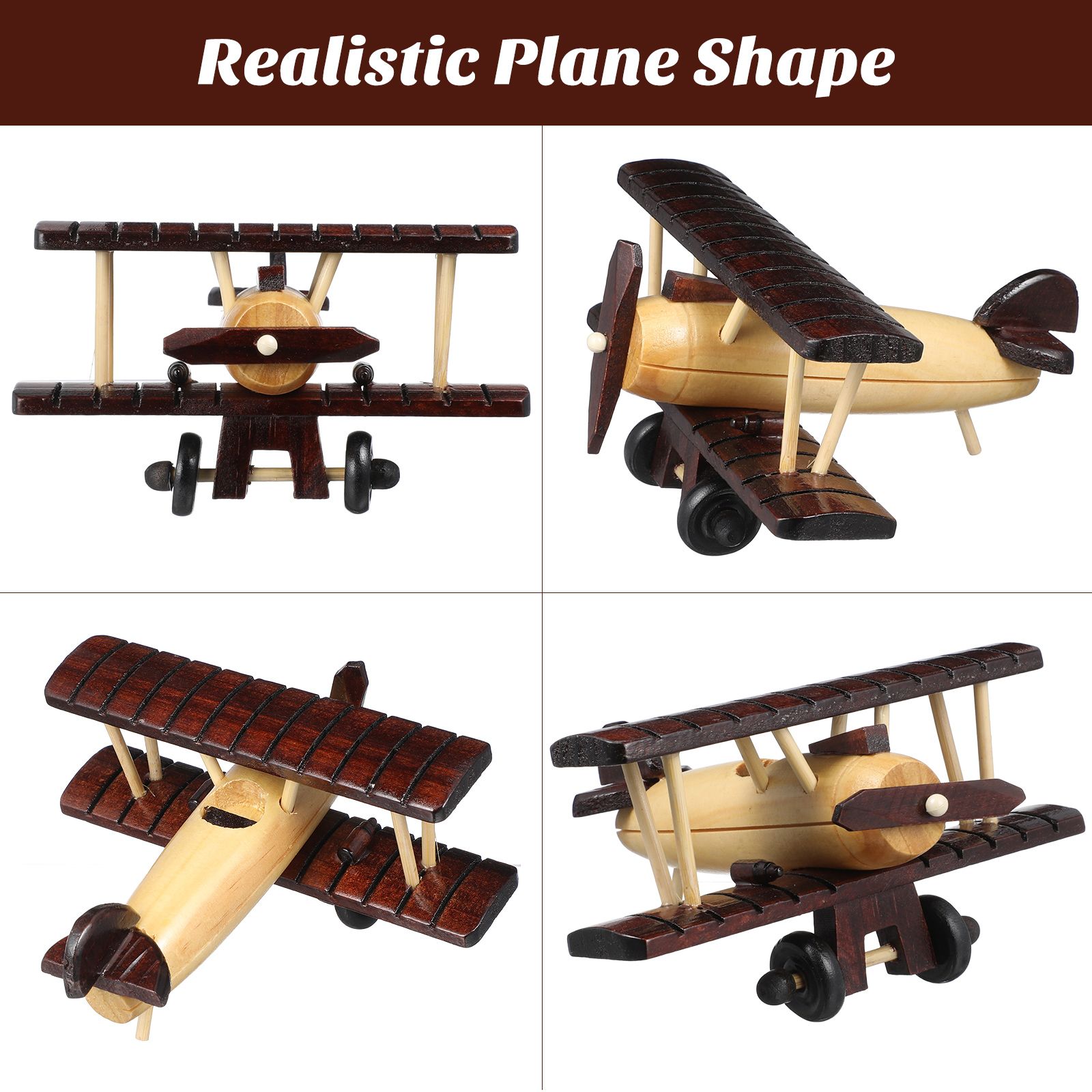 Rustic Wood Texture Wooden Plane Model Vintage Airplane Decor Retro nament For Home Figurines Miniatures Crafts Adornment