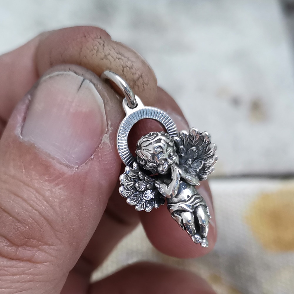 Cupido Ciondolo in Argento sterlina 925 Pendenti E Ciondoli ottavino Angelo di Dio di Amore Del Pendente TA187 JP