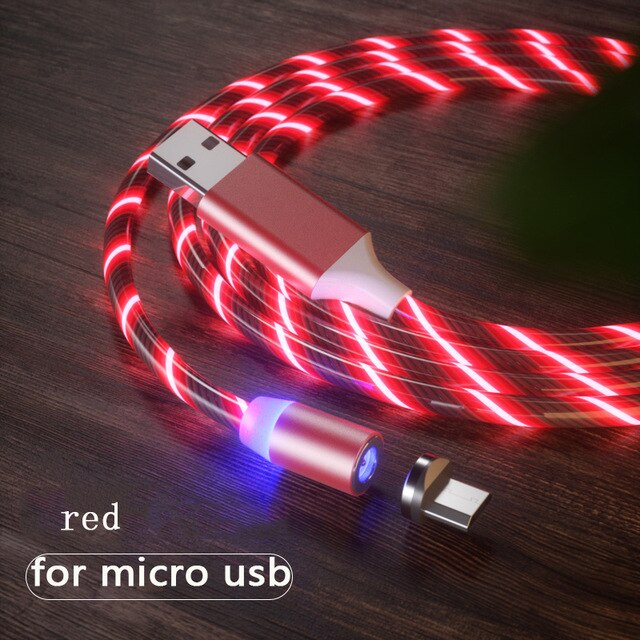 3 IN1 LED świecące światło magnetyczne IOS/type-c/Micro USB ładowarka kabel Samsung S8 S9 Plus A50 dla androida dla Huawei P30 LG: Red for Micro USB