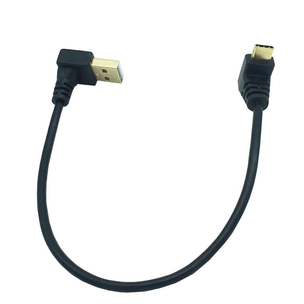 USB 2.0 A Male 90 Degrees Right Left Up Down angled Elbow to USB 3.1 Type C Elbow male Converter Data Sync Charging Cable