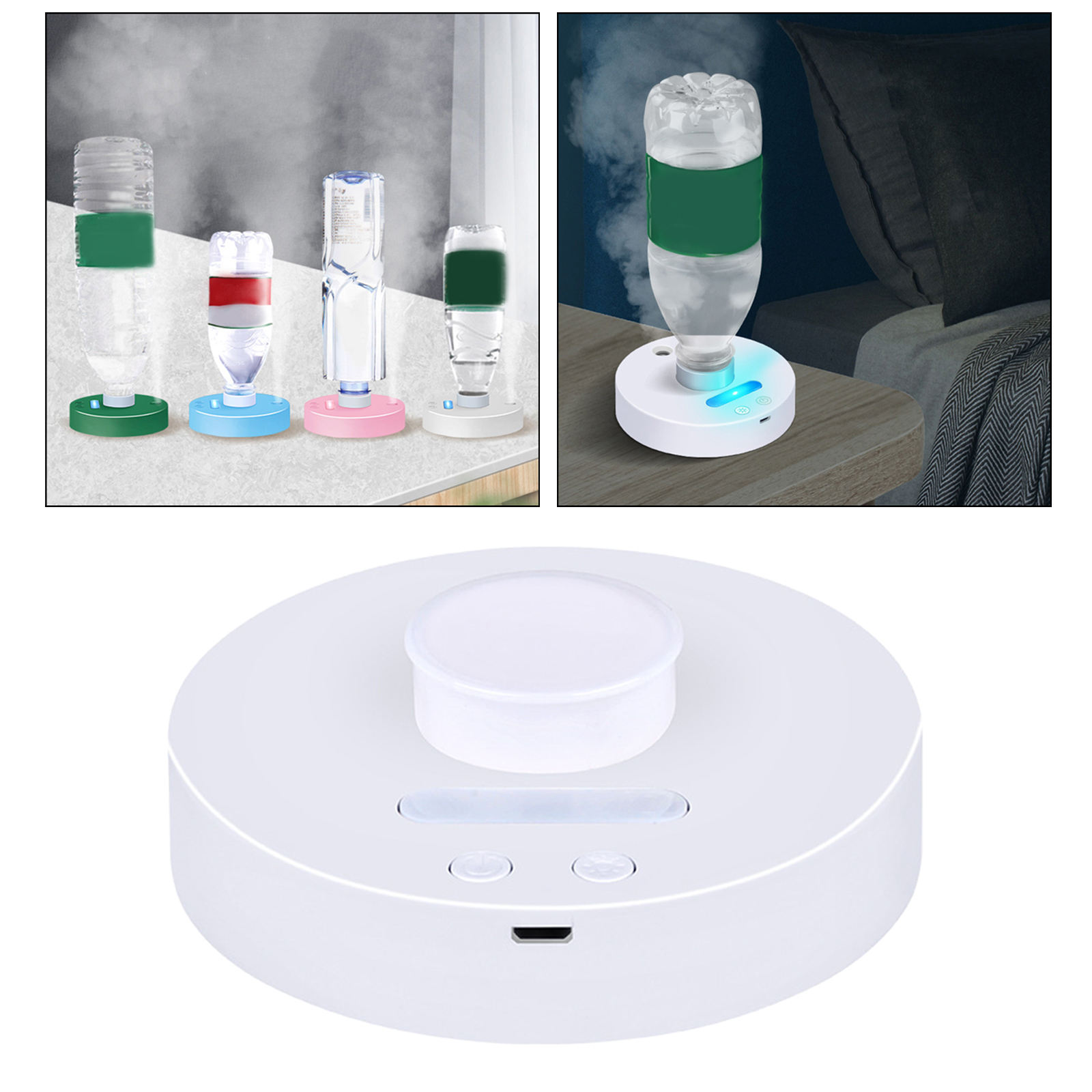 Portable Mineral Water Bottle Humidifier, Home Office Air Diffuser Mist Maker, Essential Oil Diffuser, Desktop Fog Machine: White