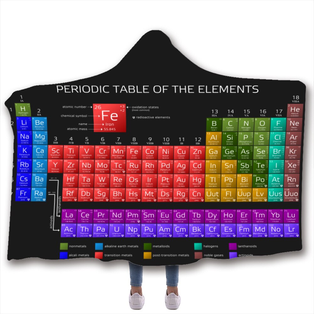 Chemie Periodieke Tafel Serie 3D Digitale Gedrukt Hooded Deken Mantel Dikker Cape Shawl Met Chemische Afdrukken