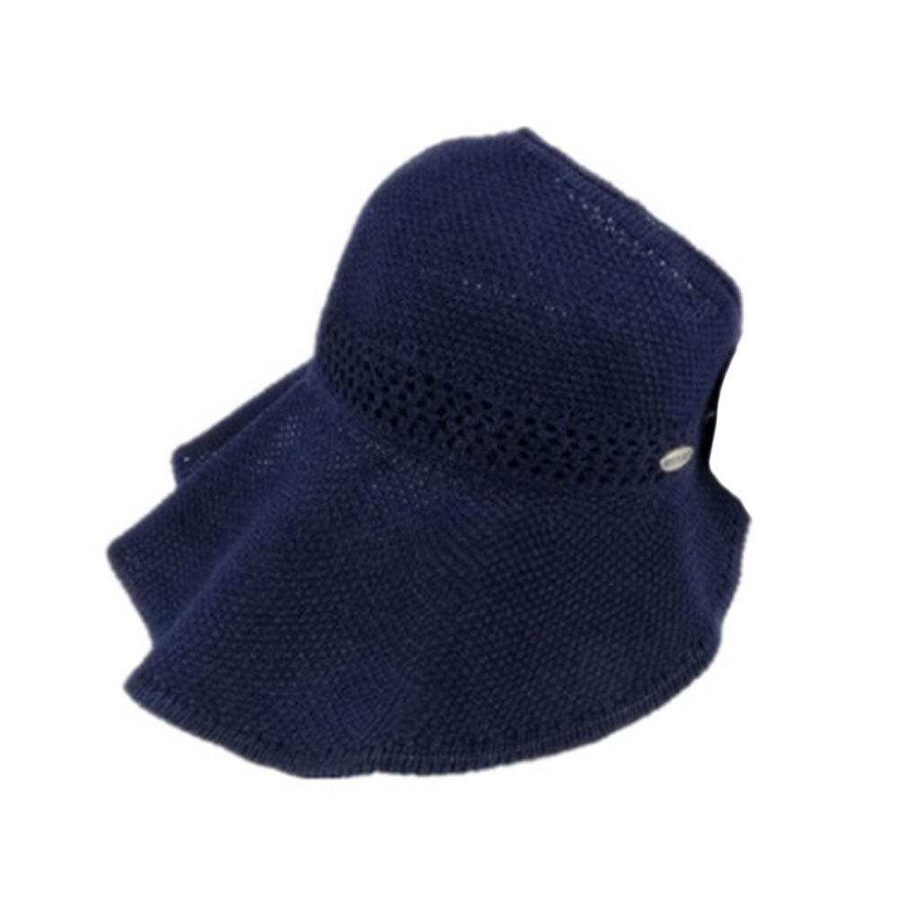 Women Girl Straw Hat Summer Cap Hand-Made Folding Beach Round Fisherman Basin Hat: Navy Blue