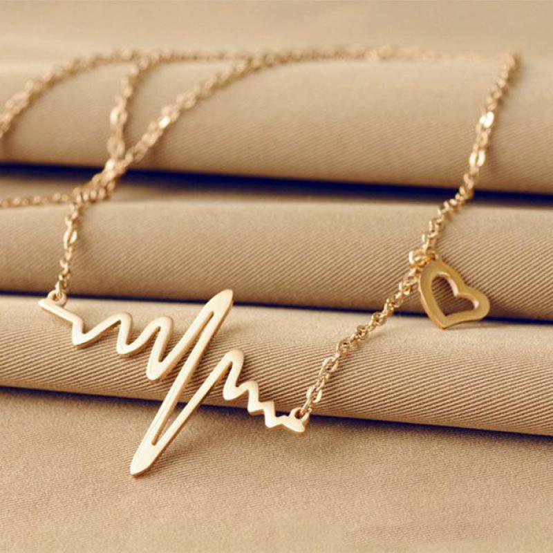 Simple Wave Heart Necklace Chic Ecg Pulse Charm Pendant Necklace Lightning Women Vintage Jewelry Accessories