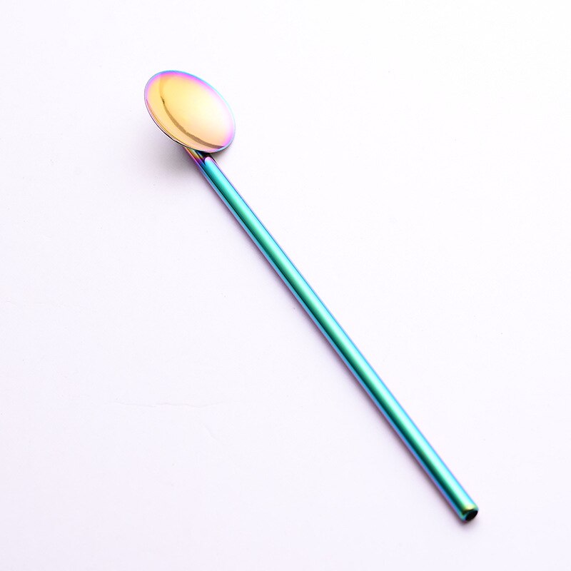 Eco Friendly 304 Stainless Steel Reusable Straws Spoon Beer Drinking Straws Coffee Straws Spoon 190mm: Rainbow