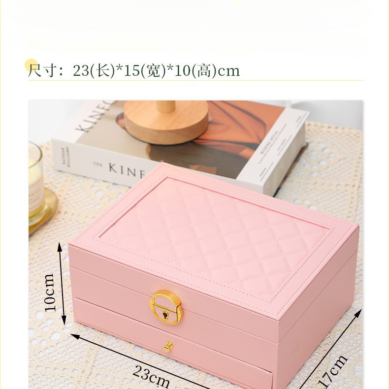 Caja de almacenamiento de joyas, pendientes de collar exquisitos de alta gama, joyero de oro, joyero multicapa de gran capacidad: Rosa