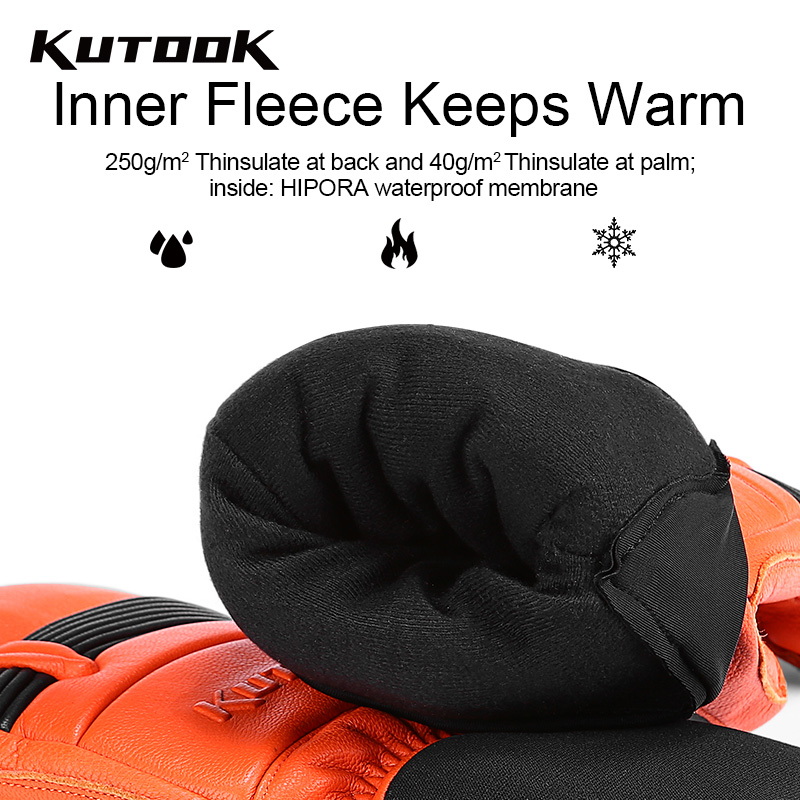 KUTOOK guantes de esquí de invierno de piel de cabra mitones guantes térmicos de esquí Snowboard para hombres accesorios de protección de montañismo de cuero