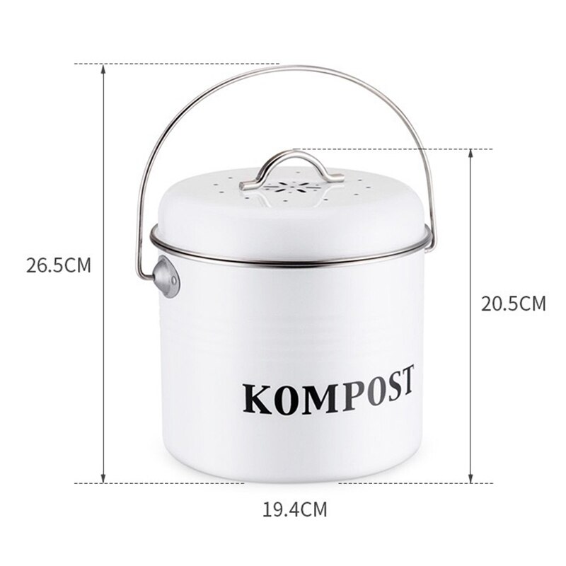 Køkken kompostbeholder 5l økologisk hjemmelavet skraldespand meloner blade jern rundt kulfilter spand diy havegødning