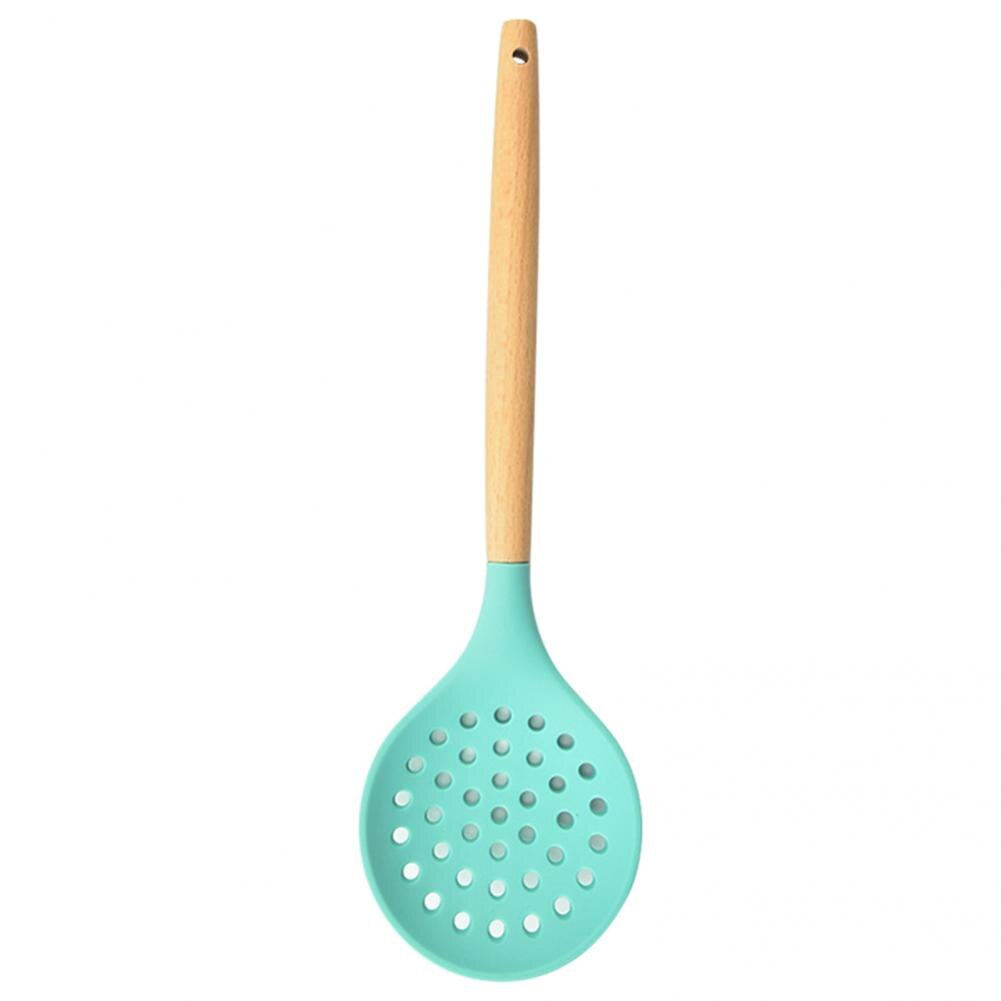 Wooden Handle Non-Stick Kitchen Silicone Strainer Spoon Skimmer Strainer Filter Baking Cooking Serving Utensils Set cocina