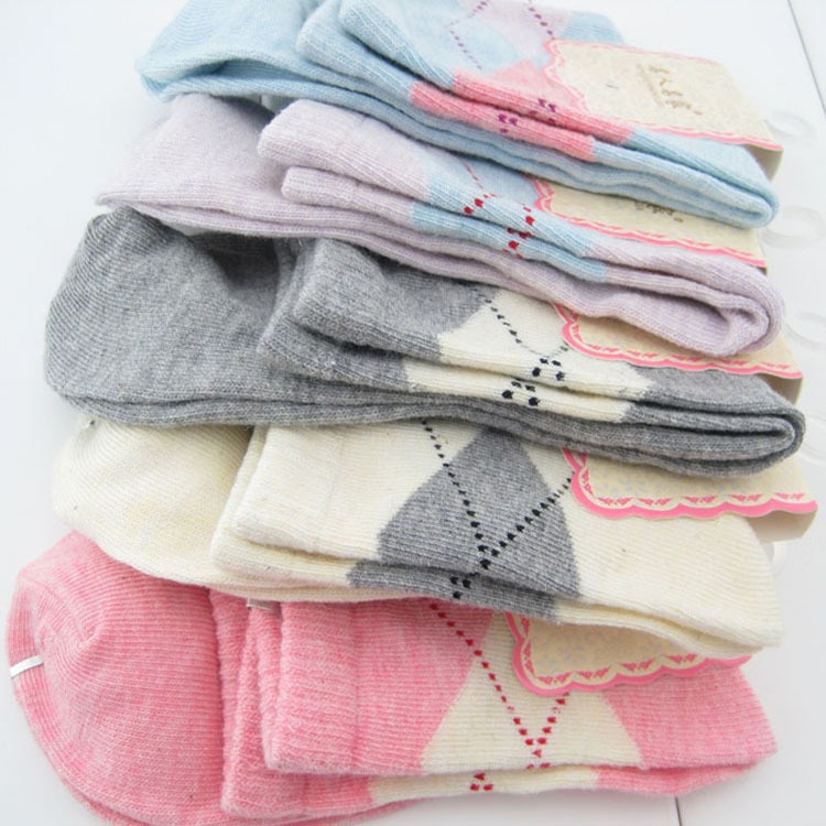 20 pieces=10pairs women's socks with Winter Rhombus media corta socking