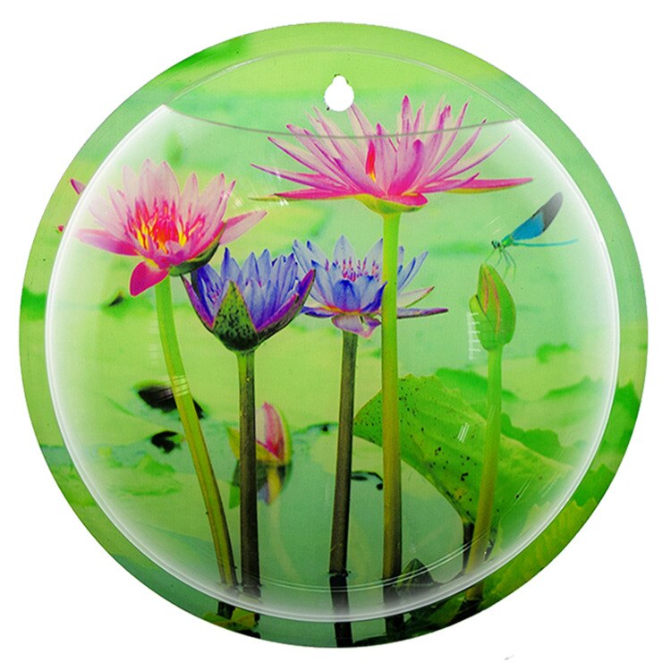 Wall Mounted Hanging Fish Tank Aquarium With Background Acrylic Fish Bowl Fish Tank Flower Plant Vase Home Decoration: Lotus / 29.5 cm