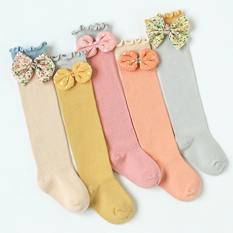 Baby-mädchen-socken, herbst, kleinkind, schleife, kniehoch, lang, weich, niedlich, freundlicher, weihnachtssocke, baumwollrüsche, neugeborenensocke für 0-3- jährige